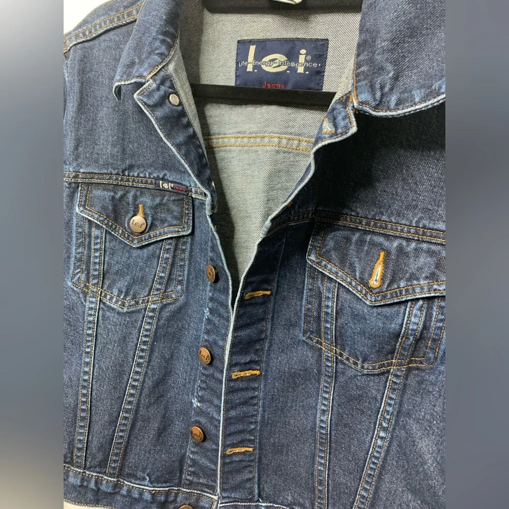 Vintage I.e.i. Dark Wash Denim Jean Jacket Size Large - Picture 6 of 12